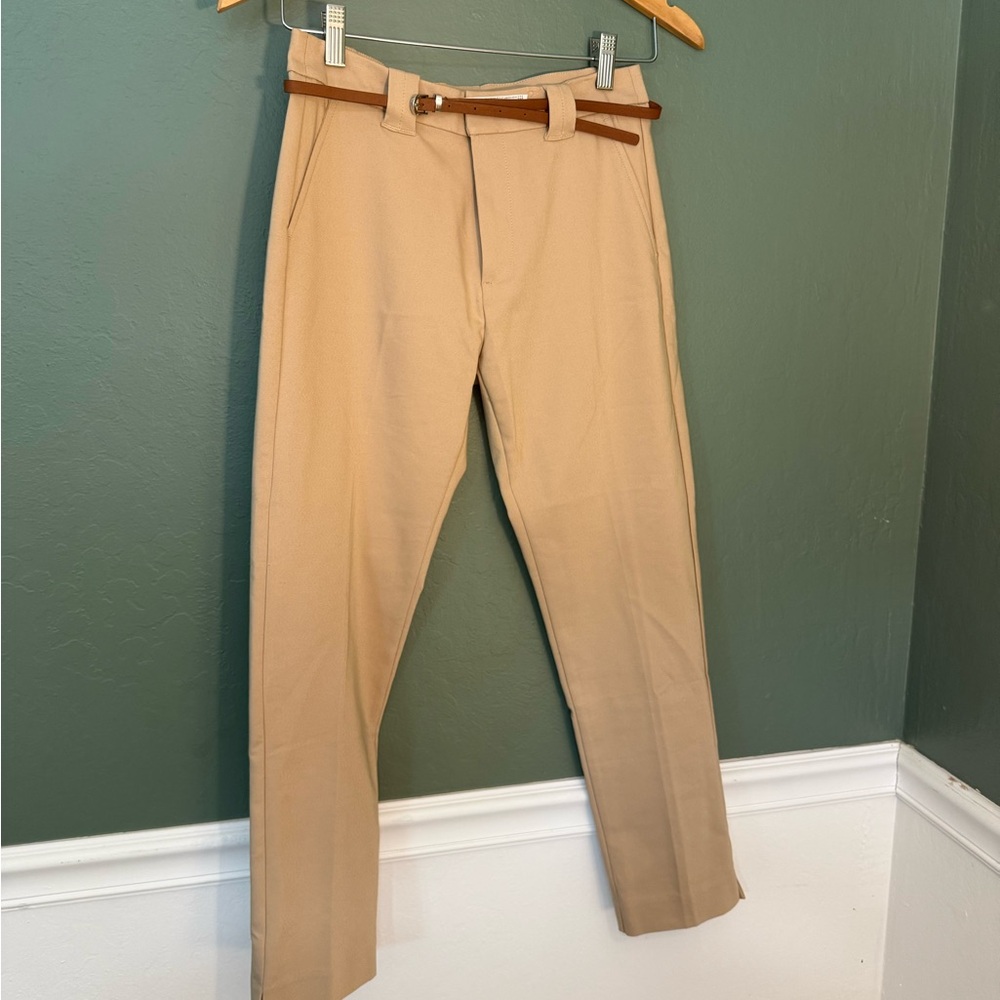 Bershka Khaki Slim Trousers w/ Belt - Size 4